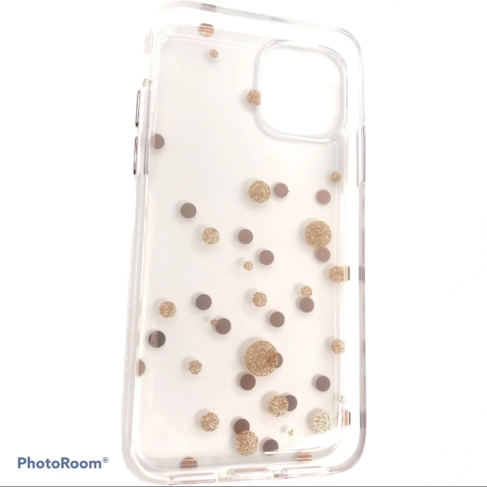 NEW! iPhone 11 Pro Protective Case Clear With Gold Polka Dots Sleek Lightweight